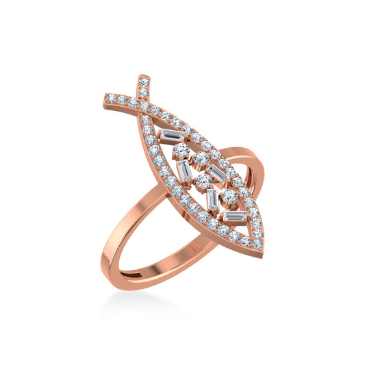 14K Rose Gold Round Baguette Diamond Womens Size 7 Designer Ring 3/8 Ctw