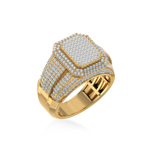10K Yellow Gold Round Baguette Diamond Square Shape Designer Mens Ring 2-3/8 Ctw