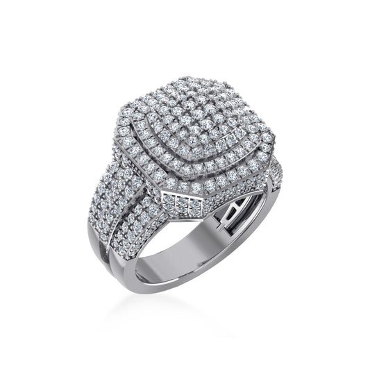 10K White Gold Diamond Square Shape Designer Mens Ring 3 Ctw