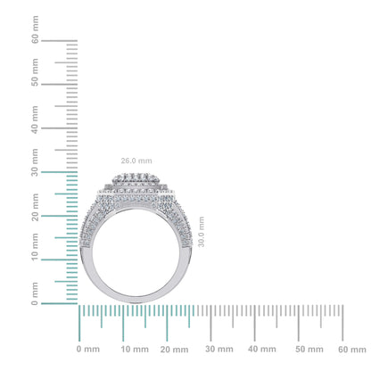 10K White Gold Diamond Square Shape Designer Mens Ring 3 Ctw
