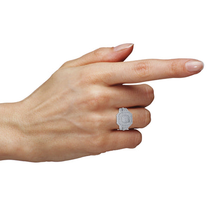 10K White Gold Diamond Square Shape Designer Mens Ring 3 Ctw