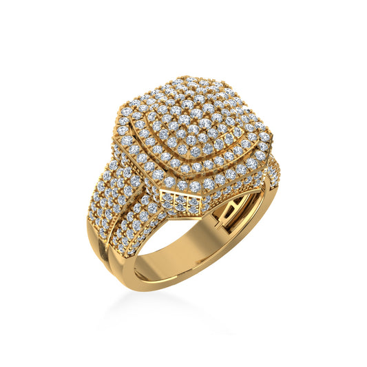 10K Yellow Gold Diamond Square Shape Designer mens Rings 3 Ctw