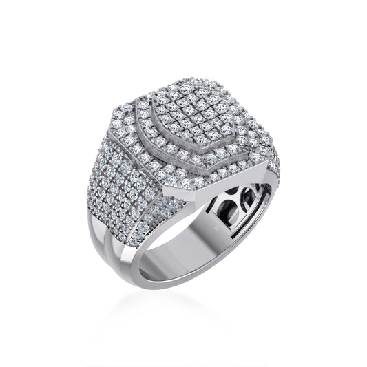 10K White Gold Round Diamond Designer Size 10 Mens Ring 2-3/4 Ctw