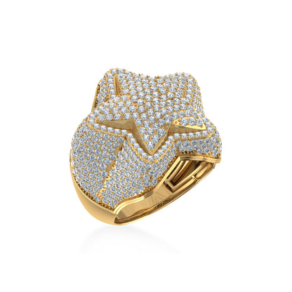 10K Yellow Gold Round Diamond Star Shape Designer Size 10 Mens Ring 3/4 Ctw