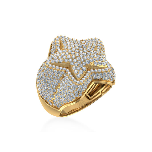 10K Yellow Gold Round Diamond Star Shape Designer Size 10 Mens Ring 3/4 Ctw