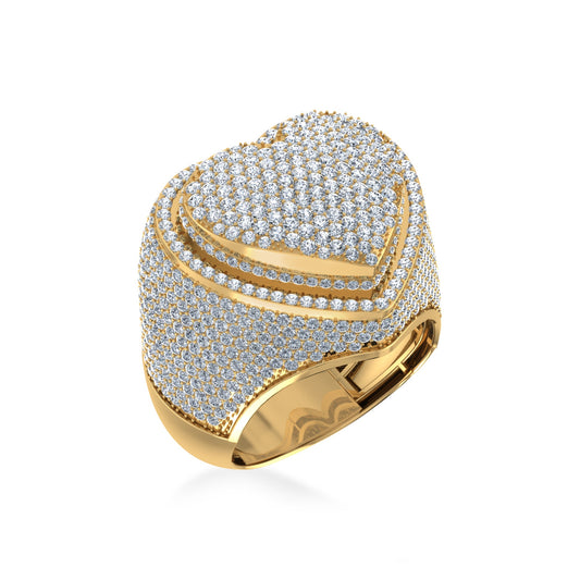 10K Yellow Gold Round Diamond Mens Heart Shape Size 10 Designer Mens Ring 4-3/8 Ctw