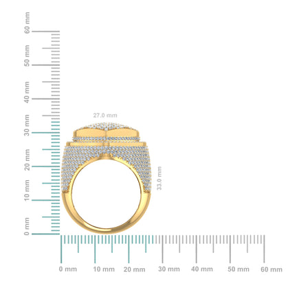10K Yellow Gold Round Diamond Mens Heart Shape Size 10 Designer Mens Ring 4-3/8 Ctw