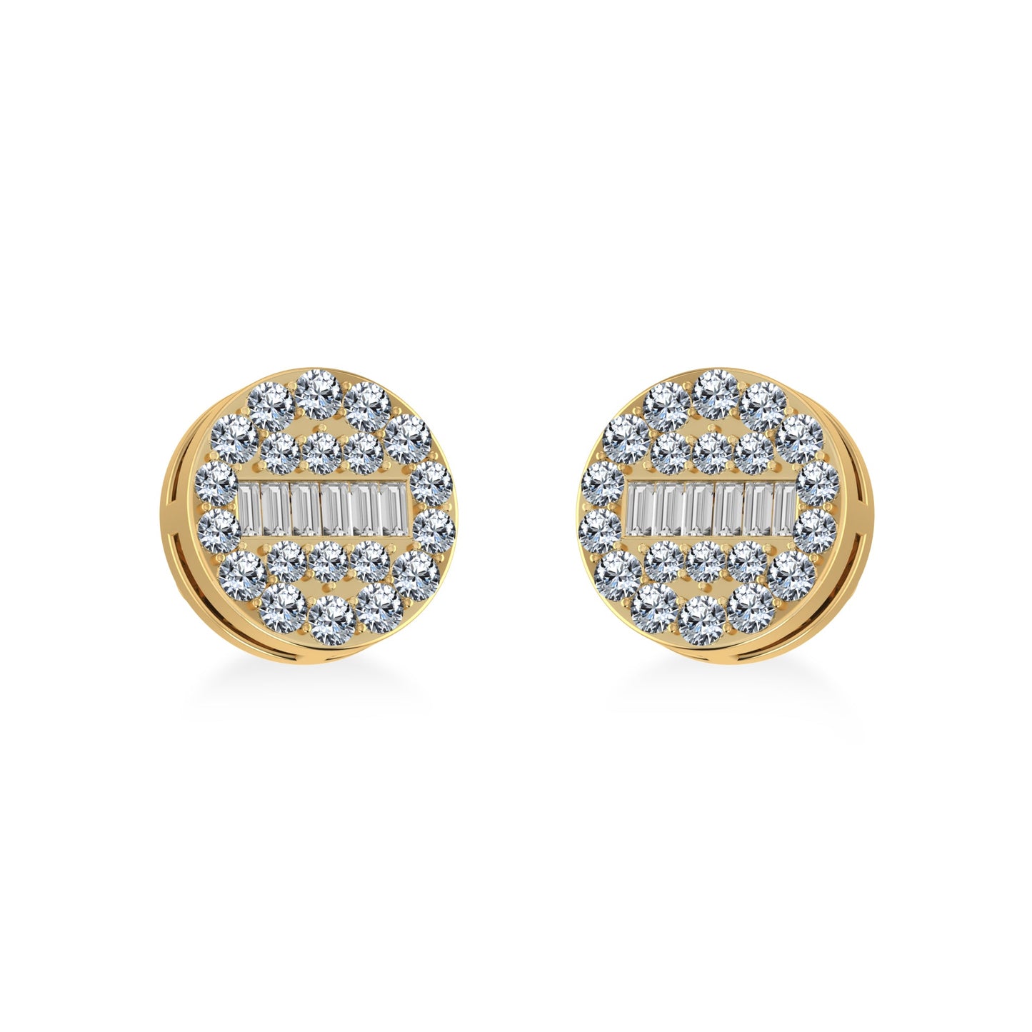14K Yellow Gold Round Baguette Diamond Stud Earrings 3/8 Ctw