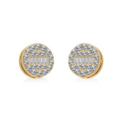 14K Yellow Gold Round Baguette Diamond Stud Earrings 3/8 Ctw