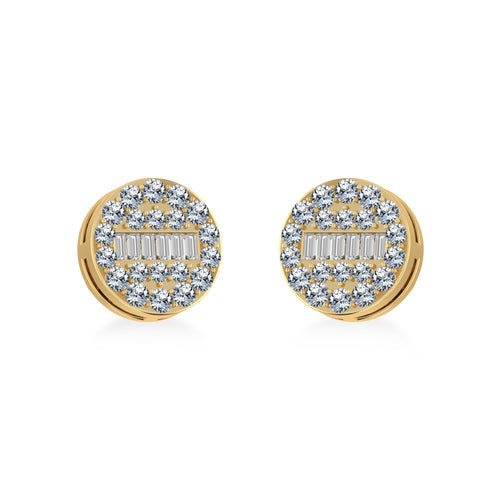 14K Yellow Gold Round Baguette Diamond Stud Earrings 3/8 Ctw