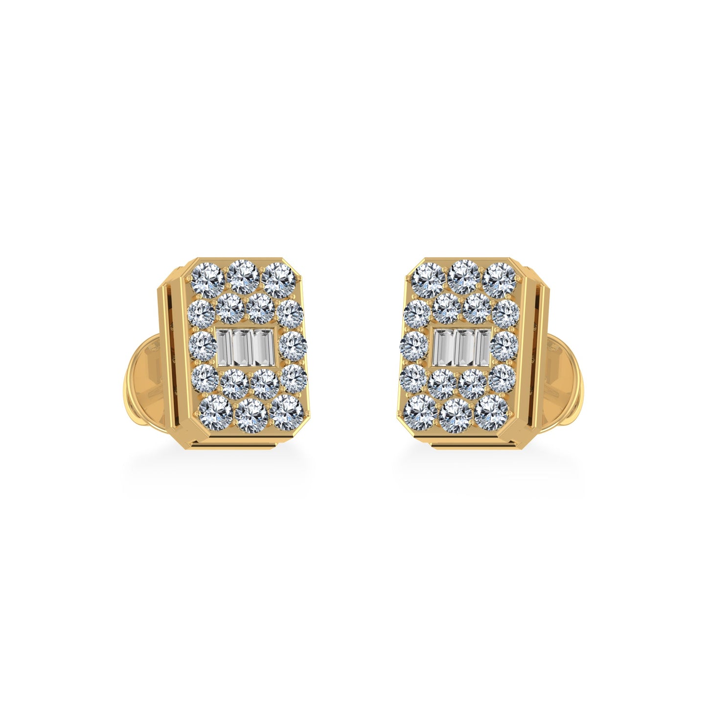 14K Yellow Gold Baguette Diamond Emerald Shape Stud Earrings 1/5 Ctw