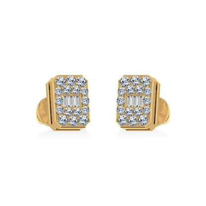14K Yellow Gold Baguette Diamond Emerald Shape Stud Earrings 1/5 Ctw