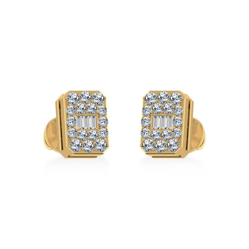 14K Yellow Gold Baguette Diamond Emerald Shape Stud Earrings 1/5 Ctw
