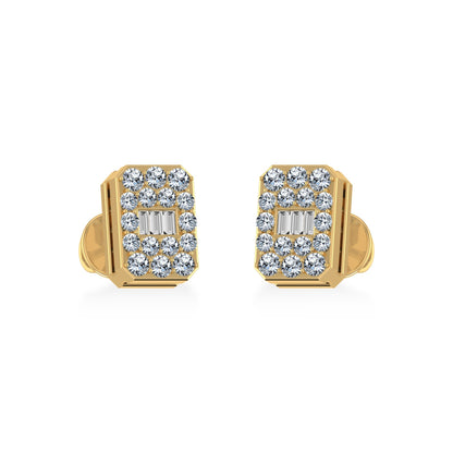 14K Yellow Gold Baguette Diamond Emerald Shape Stud Earrings 1/5 Ctw