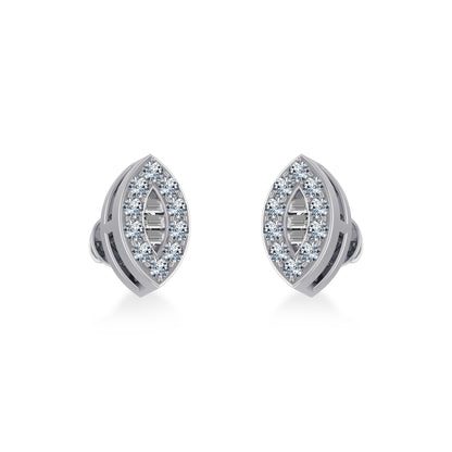 14K White Gold Baguette Diamond Marquise Shape Stud Earrings 1/8 Ctw