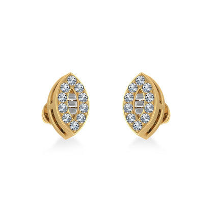 14K Yellow Gold Baguette Diamond Marquise Shape Cluster Stud EarRing 1/8 Ctw