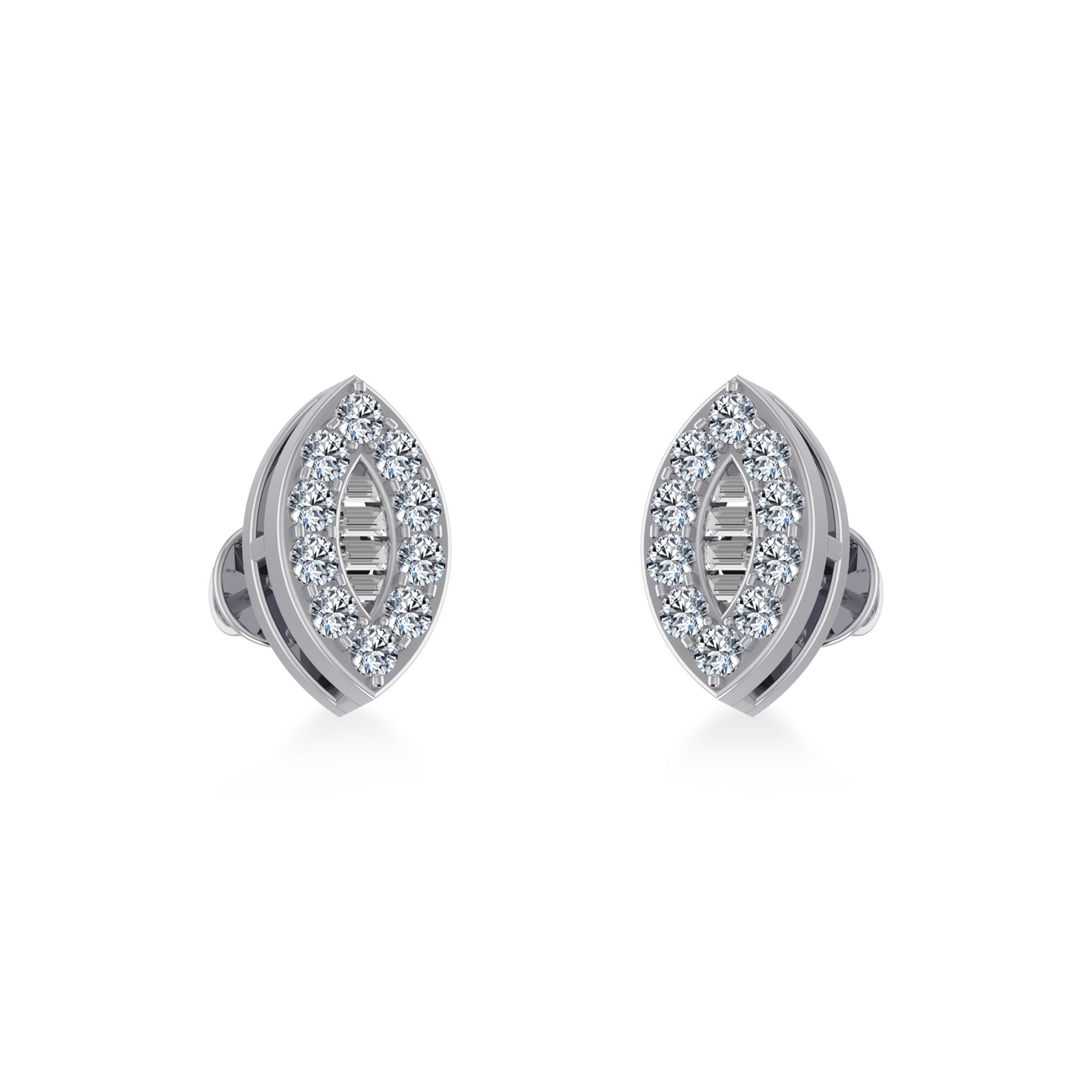 14K White Gold Baguette Diamond Marquise Shape Stud Earring 1/4 Ctw