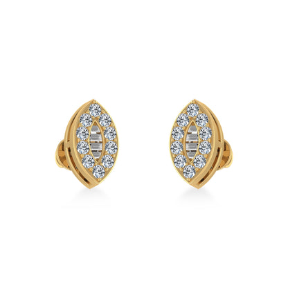 14K Yellow Gold Baguette Diamond Marquise Shape Stud Earring 1/4 Ctw