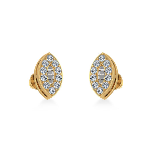 14K Yellow Gold Baguette Diamond Marquise Shape Stud Earring 1/4 Ctw