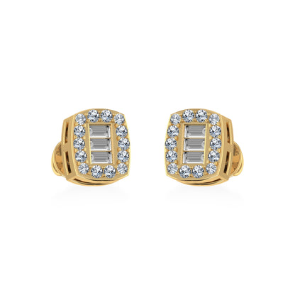 14K Yellow Gold Round Baguette Diamond Stud Earrings 1/5 Ctw