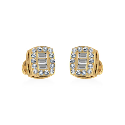 14K Yellow Gold Round Baguette Diamond Stud Earrings 1/5 Ctw