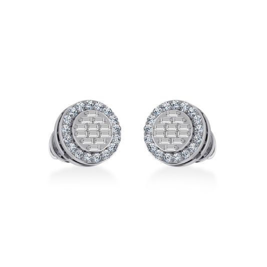 14K White Gold Round Baguette Diamond Heart Shape Stud Earring 1/3 Ctw