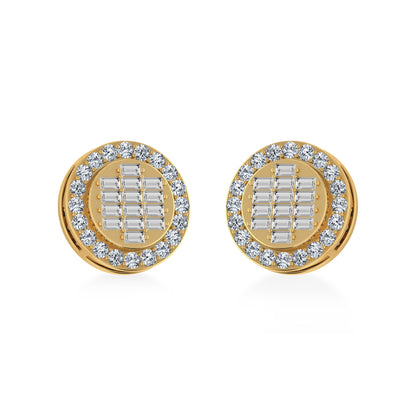 14K Yellow Gold Round Baguette Diamond Halo Stud Earrings 5/8 Ctw