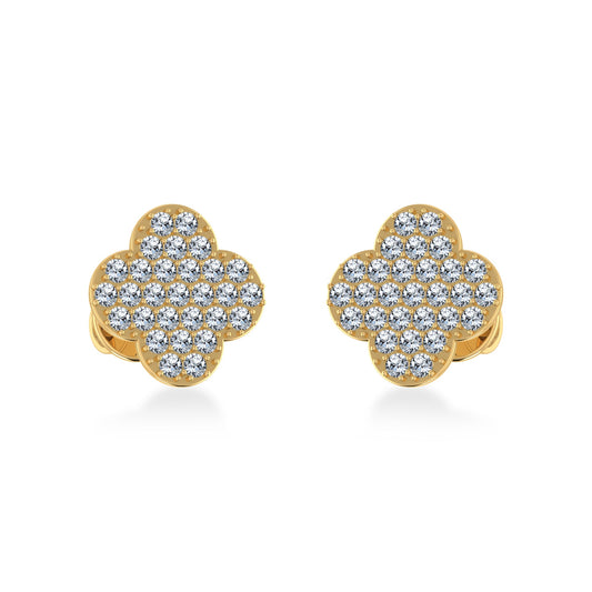 14K Yellow Gold Diamond  Designer Stud Earring 1/4 Ctw