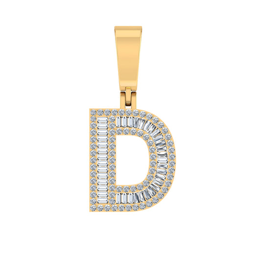 10K Yellow Gold Baguette Diamond Initial D Letter Pendant 1/2 Ctw
