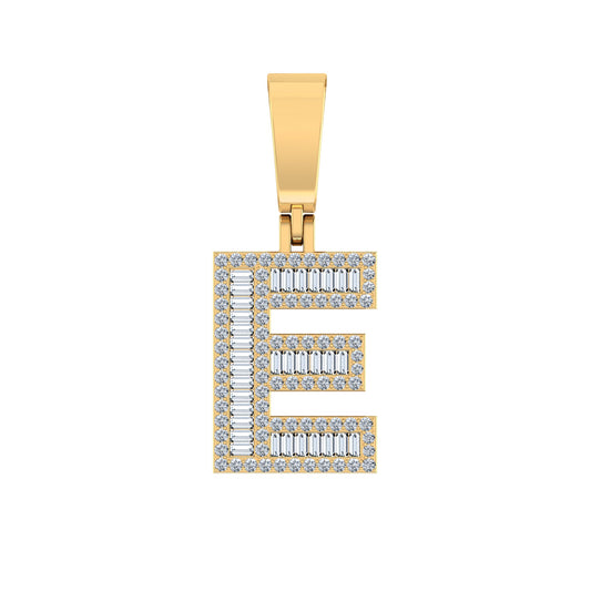 10K Yellow Gold Baguette Diamond Initial E Letter Pendant 1/2 Ctw