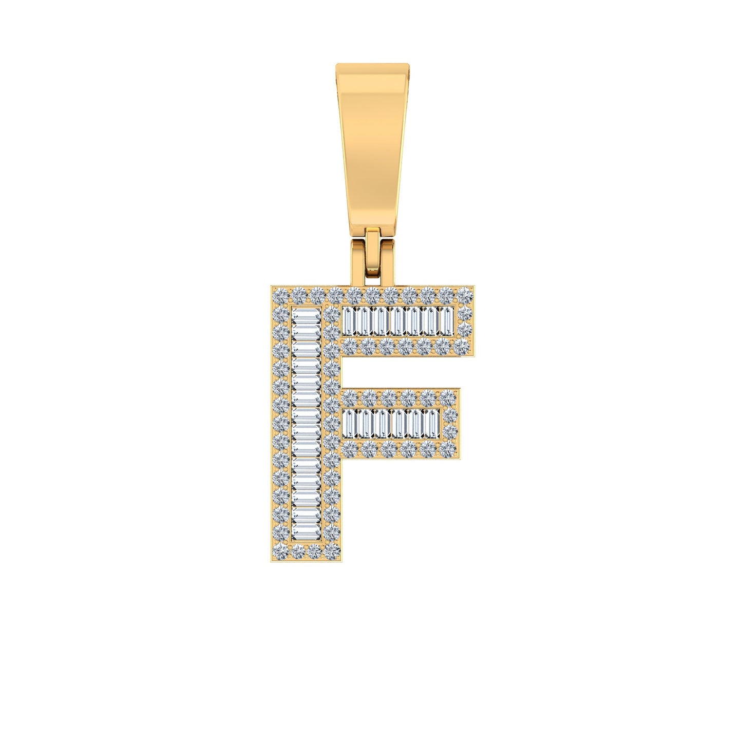 10K Yellow Gold Baguette Diamond Initial F Letter Pendant 3/8 Ctw
