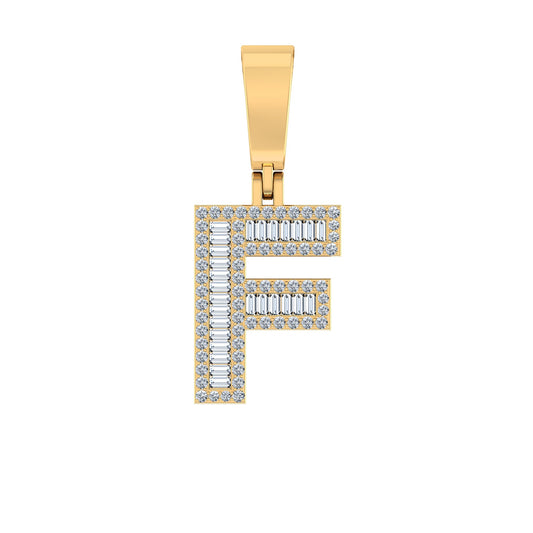10K Yellow Gold Baguette Diamond Initial F Letter Pendant 3/8 Ctw