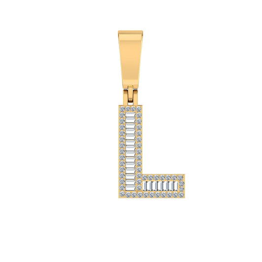 10K Yellow Gold Baguette Diamond Initial L Letter Pendant 1/3 Ctw