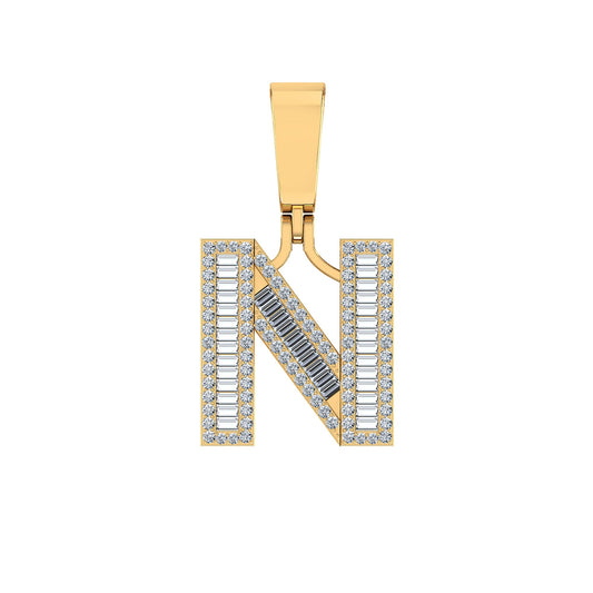 10K Yellow Gold Baguette Diamond Initial N Letter Pendant 1/2 Ctw