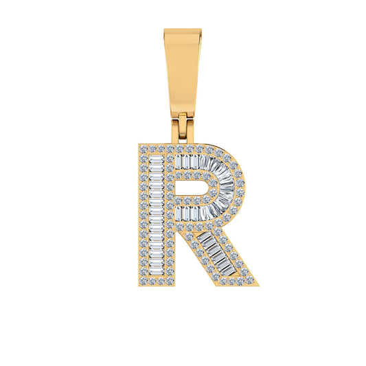 10K Yellow Gold Baguette Diamond Initial R Letter Pendant 1/2 Ctw