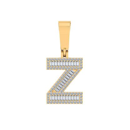 10K Yellow Gold Baguette Diamond Initial Z Letter Pendant 1/2 Ctw