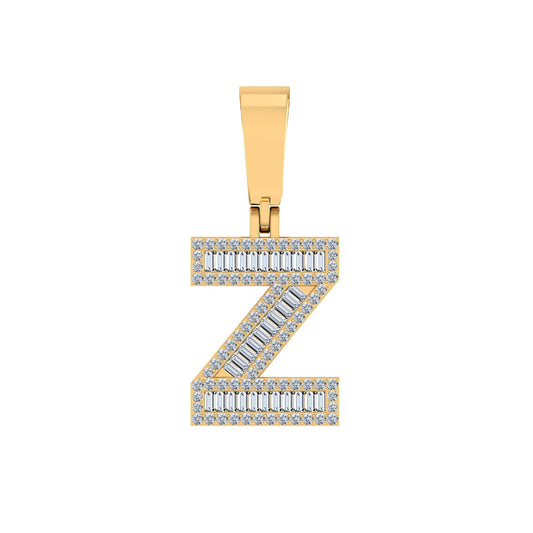 10K Yellow Gold Baguette Diamond Initial Z Letter Pendant 1/2 Ctw