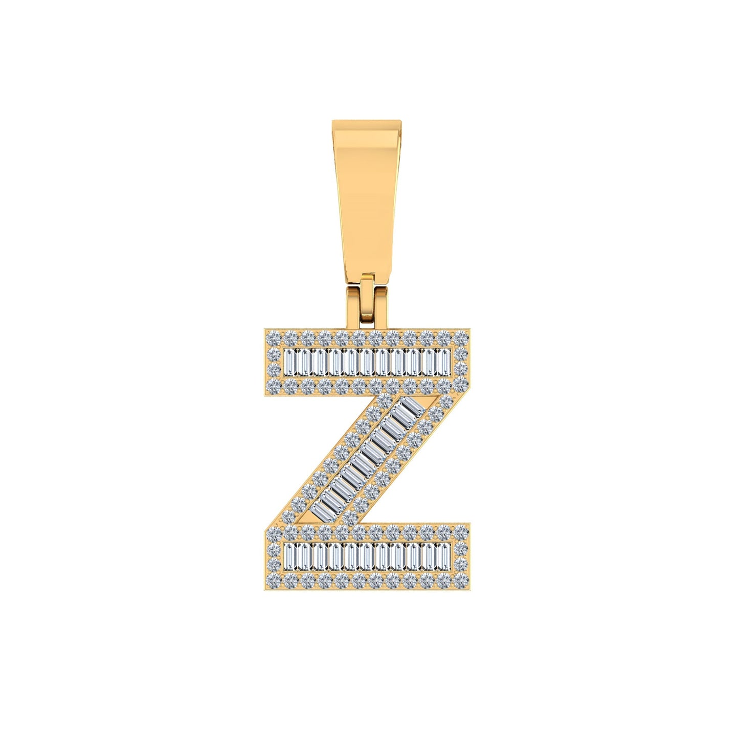 10K Yellow Gold Baguette Diamond Initial Z Letter Pendant 1/2 Ctw