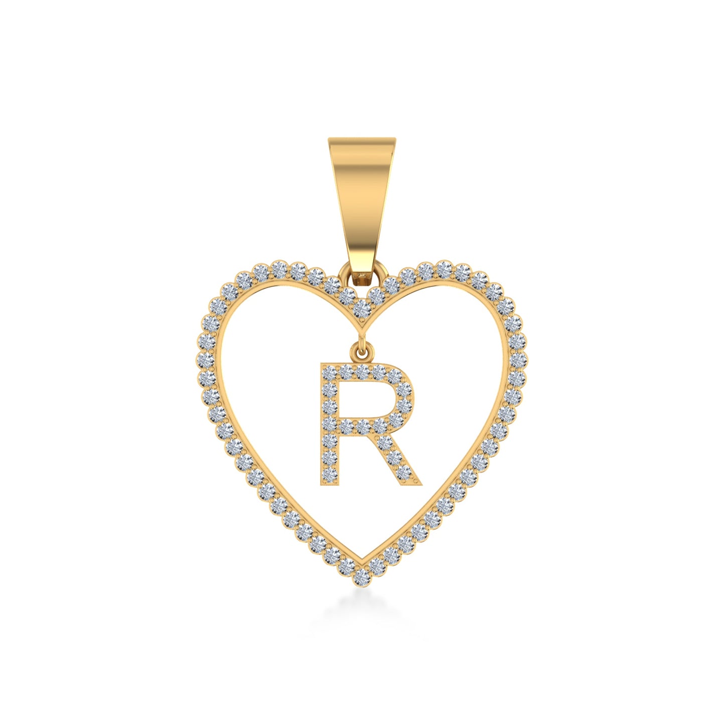 10K Yellow Gold Diamond Initial Heart R Letter Pendant 1/4 Ctw
