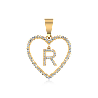 10K Yellow Gold Diamond Initial Heart R Letter Pendant 1/4 Ctw