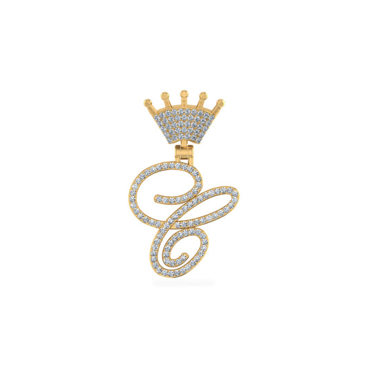 10K Yellow Gold Round Diamond Crown C Letter Initial Pendant 1/4 Ctw
