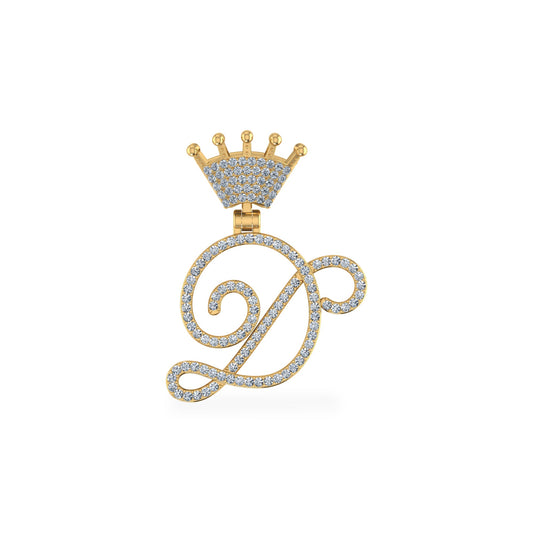 10K Yellow Gold Round Diamond Crown D Letter Initial Pendant 1/4 Ctw