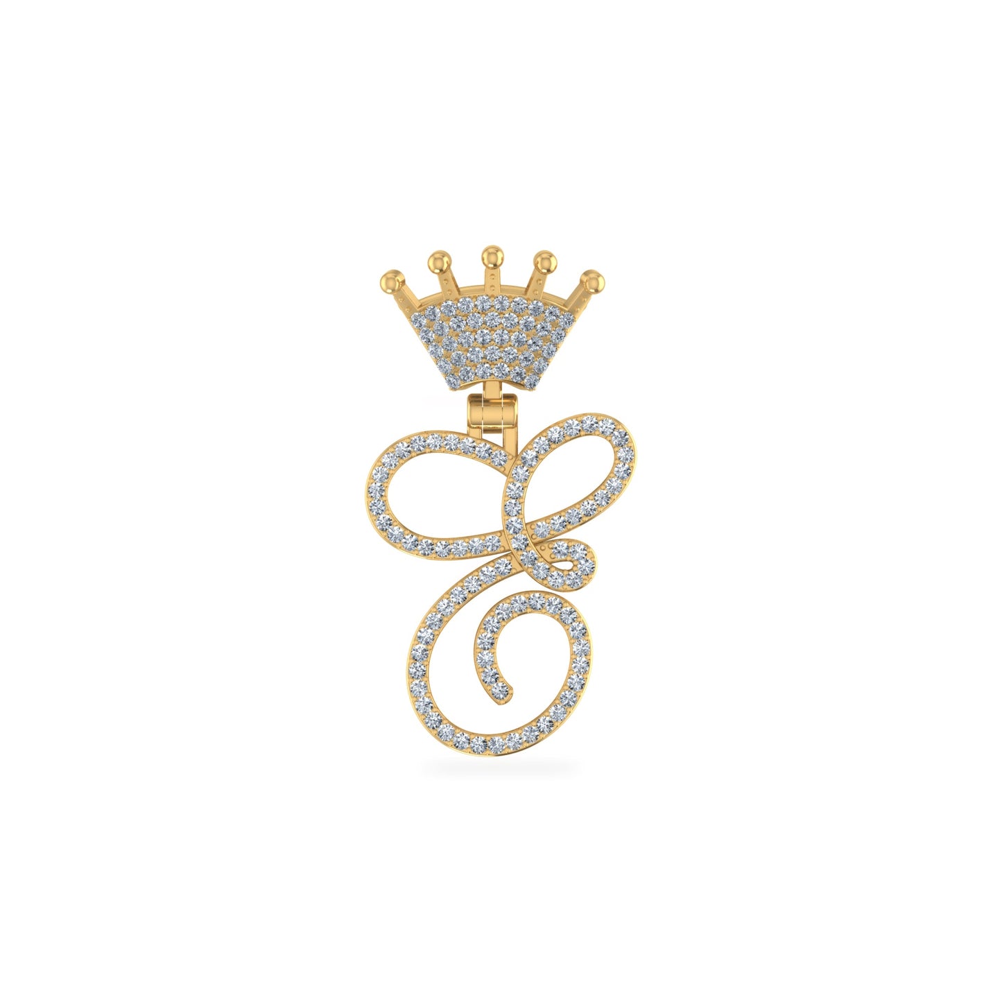 10K Yellow Gold Round Diamond Crown E Letter Initial Pendant 1/5 Ctw