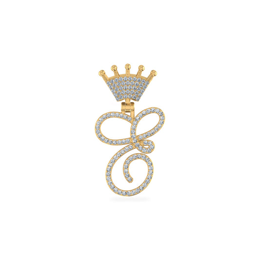 10K Yellow Gold Round Diamond Crown E Letter Initial Pendant 1/5 Ctw