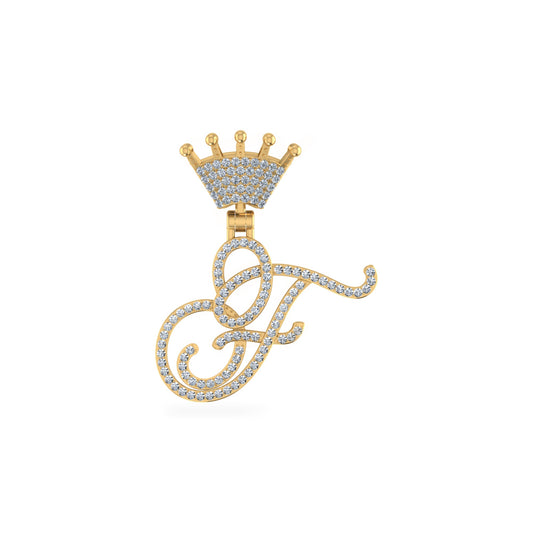 10K Yellow Gold Round Diamond Crown F Letter Initial Pendant 1/4 Ctw