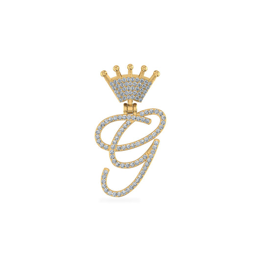 10K Yellow Gold Round Diamond Crown G Letter Initial Pendant 1/5 Ctw