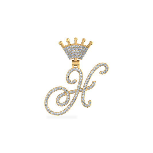 10K Yellow Gold Round Diamond Crown H Letter Initial Pendant 1/4 Ctw