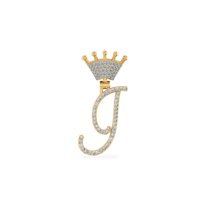 10K Yellow Gold Round Diamond Crown I Letter Initial Pendant 1/6 Ctw