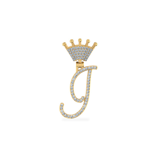10K Yellow Gold Round Diamond Crown I Letter Initial Pendant 1/6 Ctw
