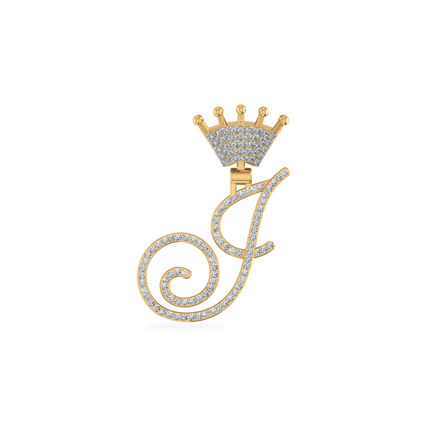 10K Yellow Gold Round Diamond Crown J Letter Initial Pendant 1/5 Ctw